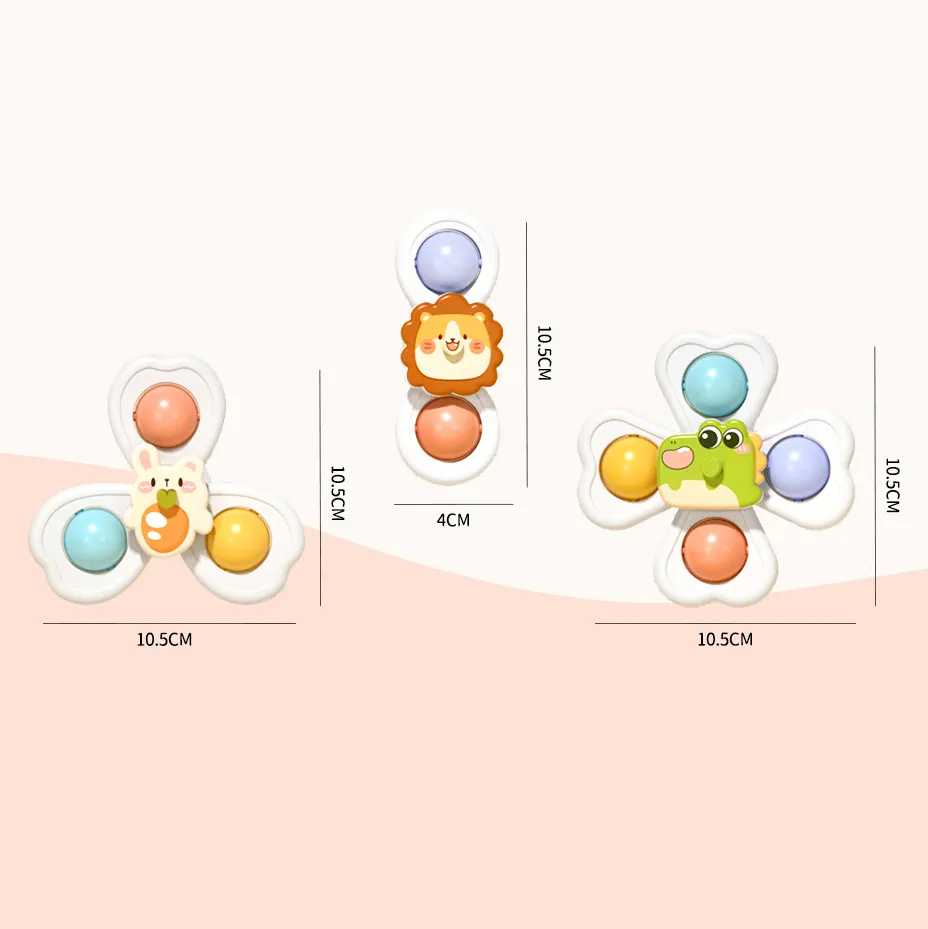 AliExpress 3 in 1 Suction Cups Spinning Top Toy For Baby Game Infant Teether Relief Stress Educational Rotating Rattle Bath Toys For Kids, view 6