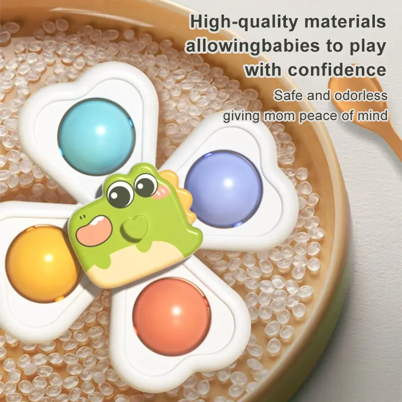 AliExpress 3 in 1 Suction Cups Spinning Top Toy For Baby Game Infant Teether Relief Stress Educational Rotating Rattle Bath Toys For Kids, view 3