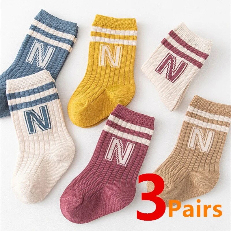 AliExpress 3 Pairs Baby Letter Socks Knit Soft Cotton Sock Kids Long Knee High Socks Infant Toddler Baby Boys Girls Cute Stripe Socks