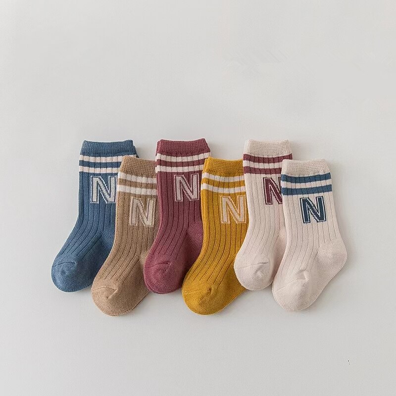 AliExpress 3 Pairs Baby Letter Socks Knit Soft Cotton Sock Kids Long Knee High Socks Infant Toddler Baby Boys Girls Cute Stripe Socks, view 3