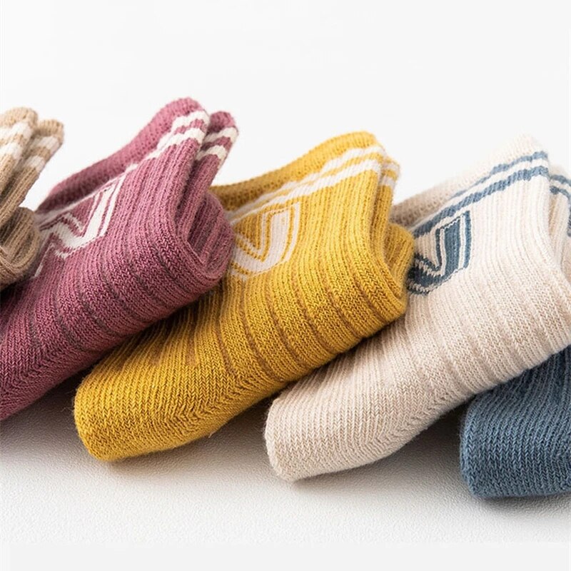 AliExpress 3 Pairs Baby Letter Socks Knit Soft Cotton Sock Kids Long Knee High Socks Infant Toddler Baby Boys Girls Cute Stripe Socks, view 4
