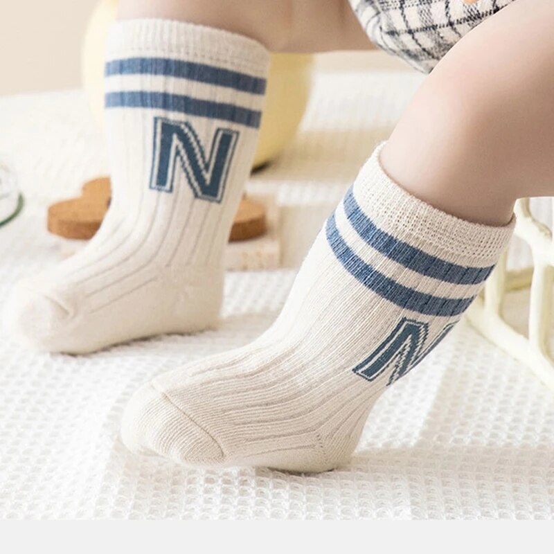 AliExpress 3 Pairs Baby Letter Socks Knit Soft Cotton Sock Kids Long Knee High Socks Infant Toddler Baby Boys Girls Cute Stripe Socks, view 5