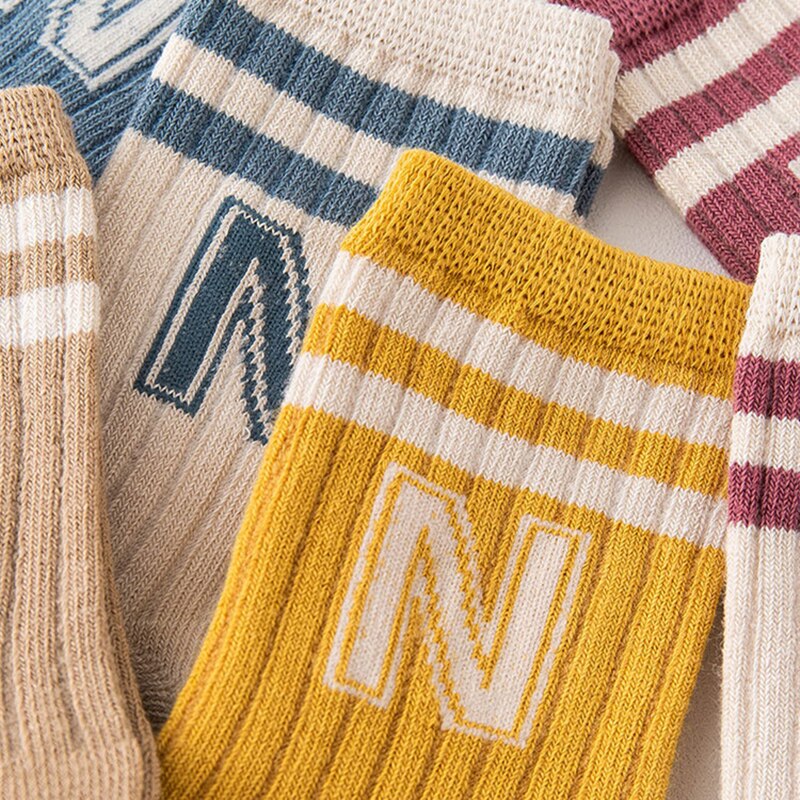 AliExpress 3 Pairs Baby Letter Socks Knit Soft Cotton Sock Kids Long Knee High Socks Infant Toddler Baby Boys Girls Cute Stripe Socks, view 6