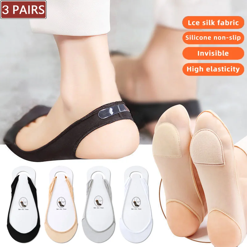 AliExpress 3 Pairs Invisible Boat Socks Women Summer Silicone Non-Slip Socks for High Heels Shoes Ice Silk Thin Half-Palm Suspender Sock