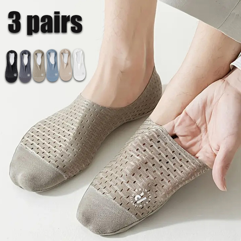 AliExpress 3 Pairs Men's Boat Socks Summer Ultra-thin Breathable Casual Sock Slippers Silicone Non-slip Comfortable Men Sokken Calcetines