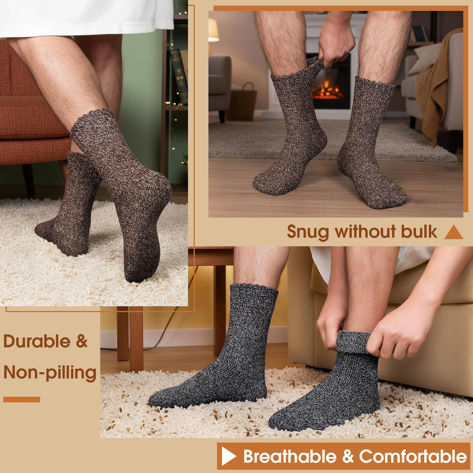 AliExpress 3 Pairs Men’s Winter Thick Wool Socks, Warm Thermal Work Socks for Cold Weather, Size 39–44, view 4
