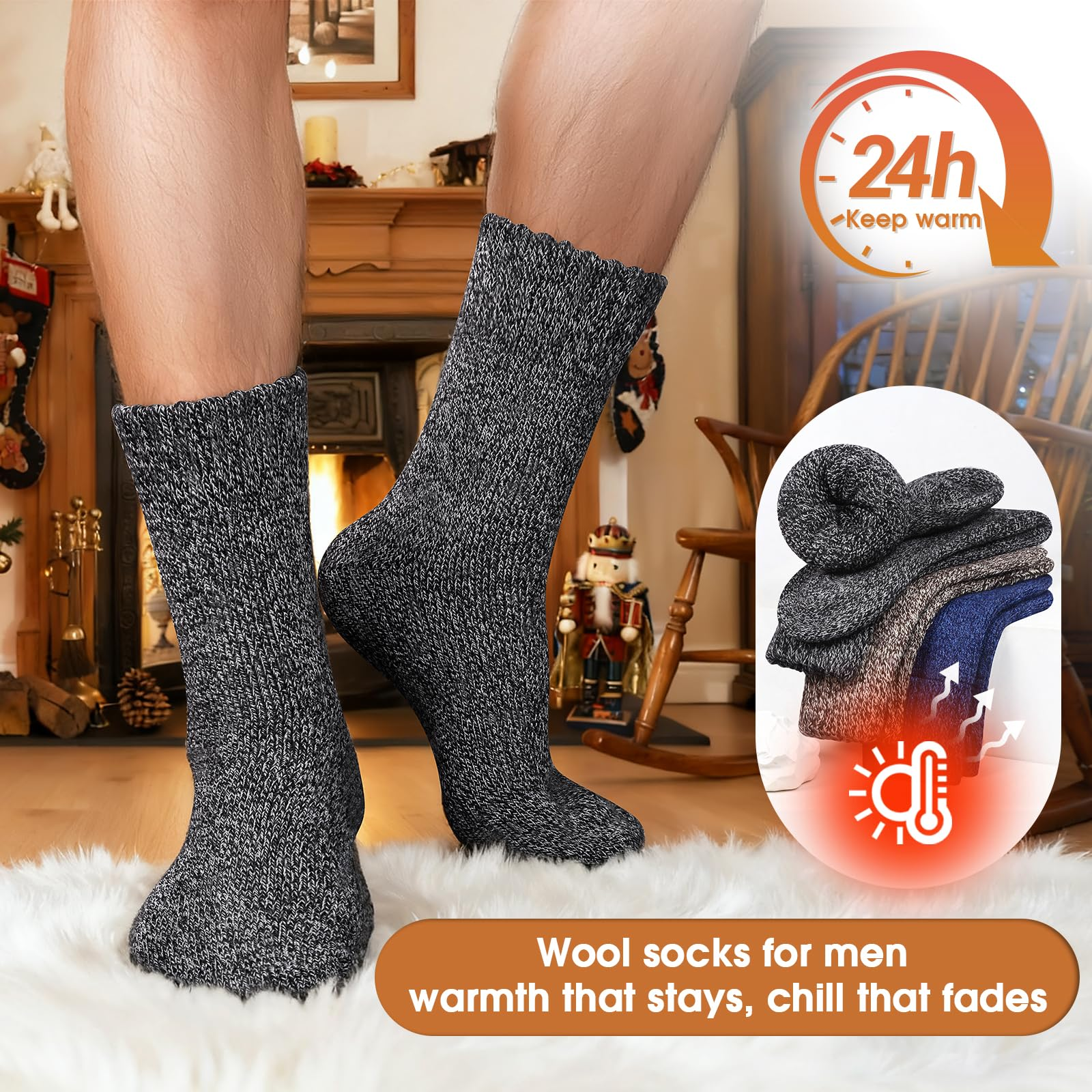 AliExpress 3 Pairs Men’s Winter Thick Wool Socks, Warm Thermal Work Socks for Cold Weather, Size 39–44, view 6