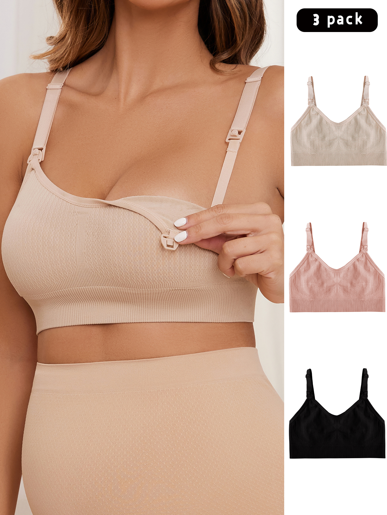 AliExpress 3 Piece Set Of Women'S Breastfeeding Underwear Comfortable Without Steel Rings And Anti Sagging Gathering Breastfeeding Bra