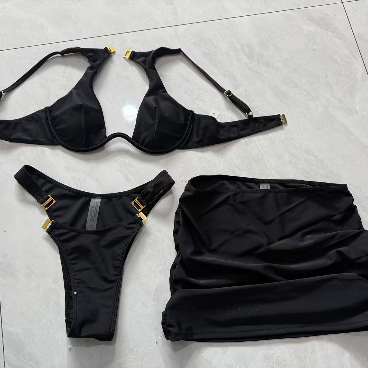 AliExpress 3 Pieces Bikini 2025 Sexy Women Swimsuit Swimwear Female Bikini Set Push Up Beachwear Bathing Suit Skirt Swimming Suit Cover Ups, view 3
