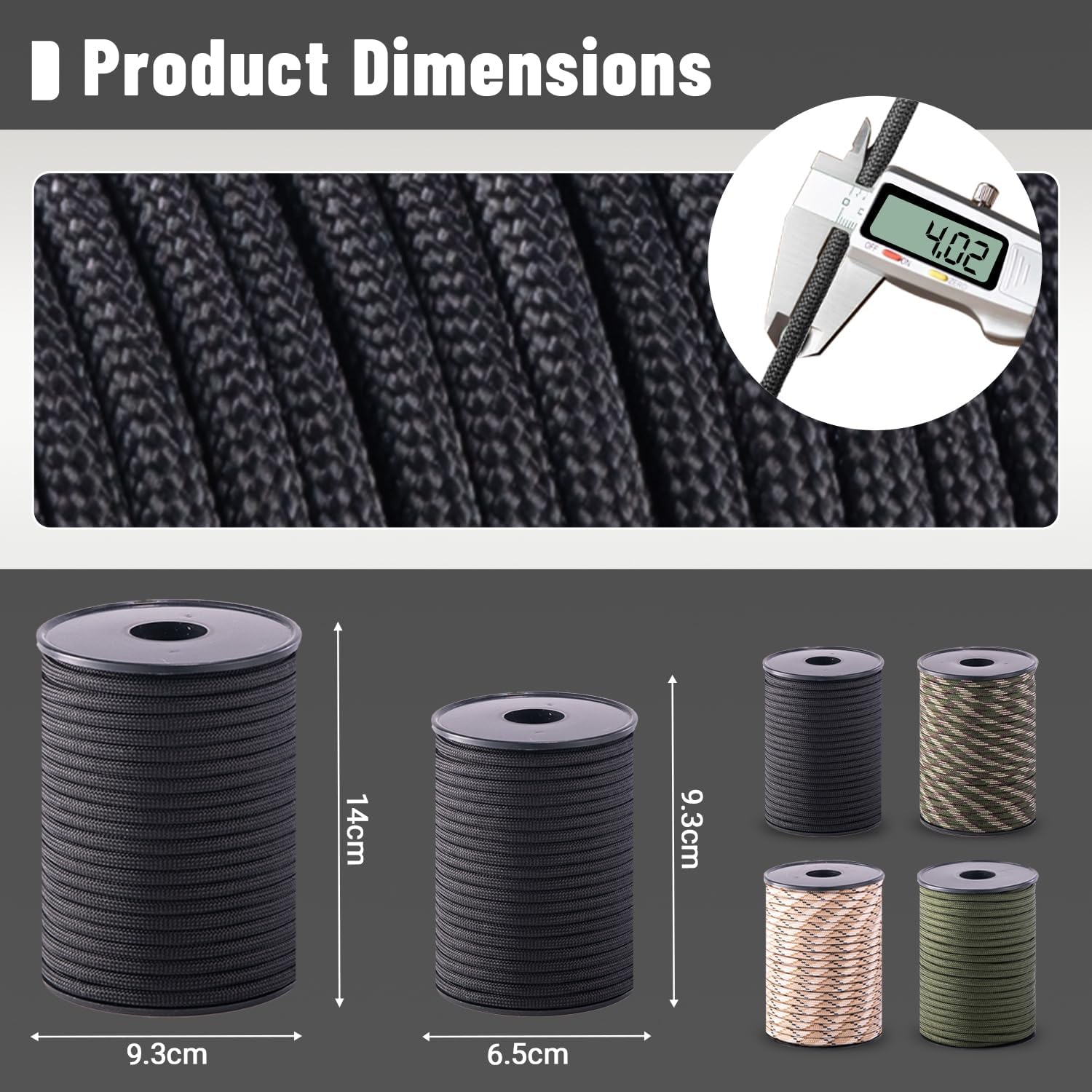 AliExpress 9-Core 650 Paracord Rope (4mm, 30-100m), view 2