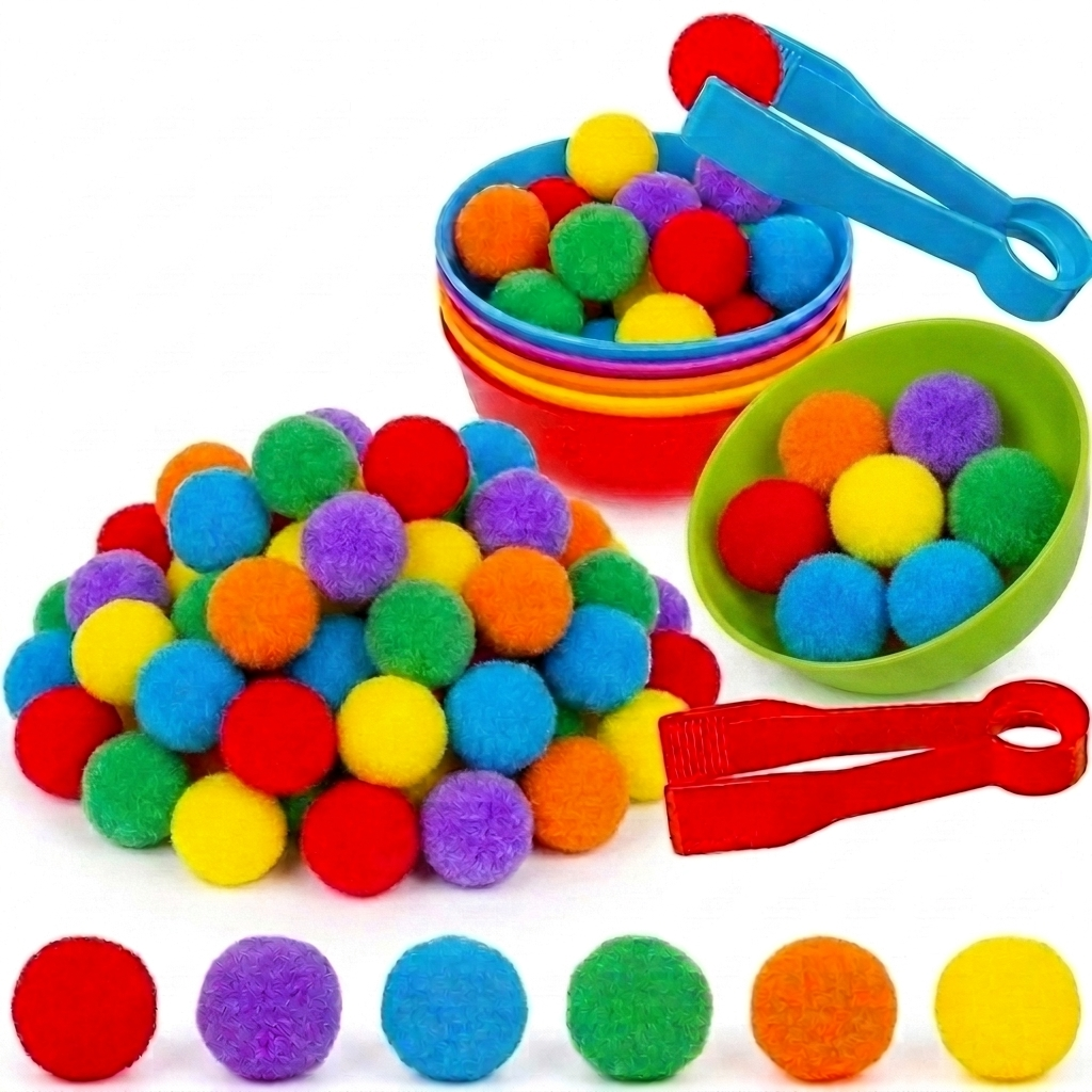 AliExpress 30-68PCS Kids Sorting Counting Toys  Rainbow Color Classification Bowls with Tweezers Fine Motor Training Educational Game Gifts