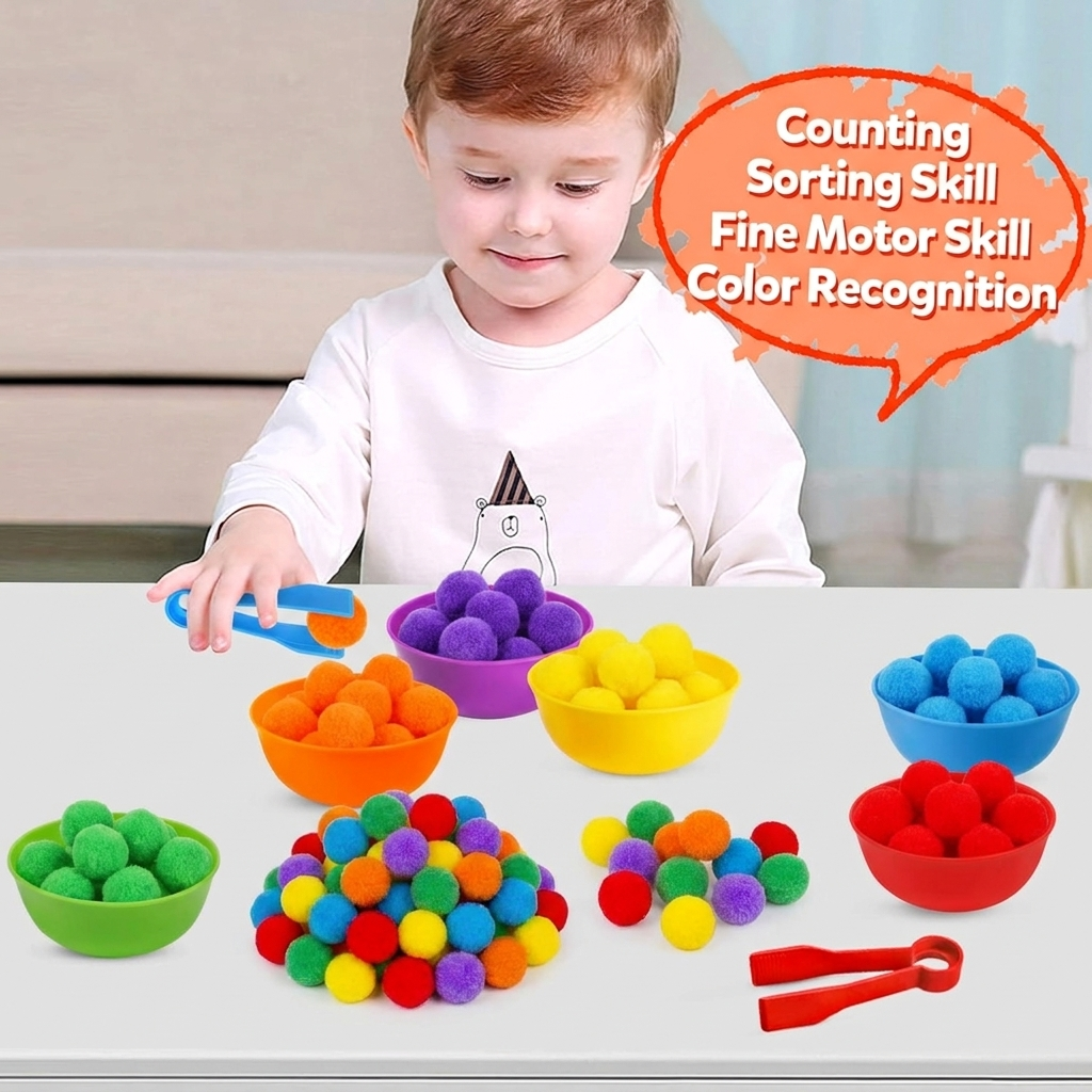 AliExpress 30-68PCS Kids Sorting Counting Toys  Rainbow Color Classification Bowls with Tweezers Fine Motor Training Educational Game Gifts, view 2