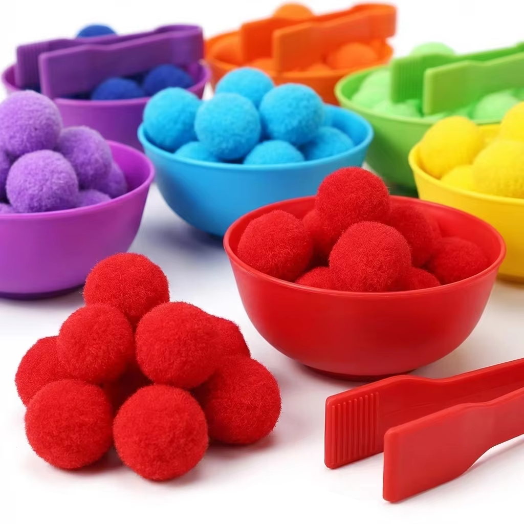 AliExpress 30-68PCS Kids Sorting Counting Toys  Rainbow Color Classification Bowls with Tweezers Fine Motor Training Educational Game Gifts, view 4