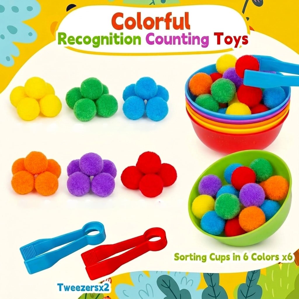 AliExpress 30-68PCS Kids Sorting Counting Toys  Rainbow Color Classification Bowls with Tweezers Fine Motor Training Educational Game Gifts, view 5