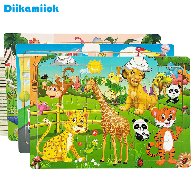 AliExpress 30 Pieces Wooden Jigsaw Puzzle Kids Cartoon Animal Vehicle Puzzles Games Baby Early Learning Educational Toys for Children