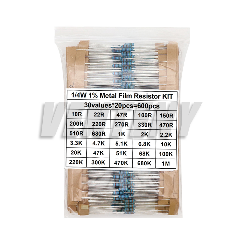 AliExpress 300/600PCS 30Values 1/4W Metal Film Resistor Kit with Box 10Ohm ~1M Resistance 1% Set of Resistors, view 2