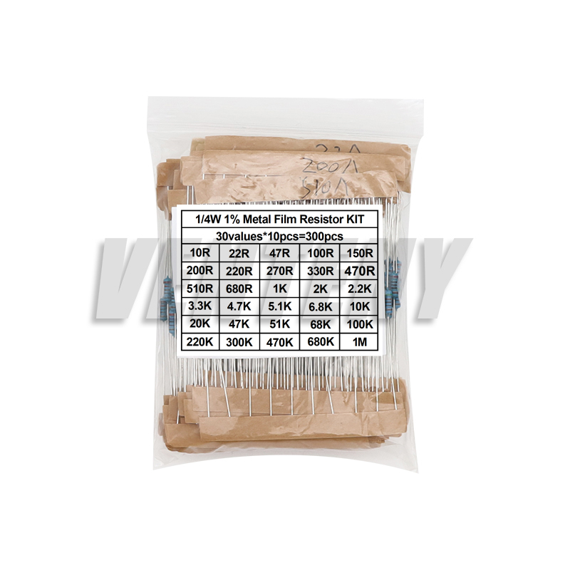 AliExpress 300/600PCS 30Values 1/4W Metal Film Resistor Kit with Box 10Ohm ~1M Resistance 1% Set of Resistors, view 4