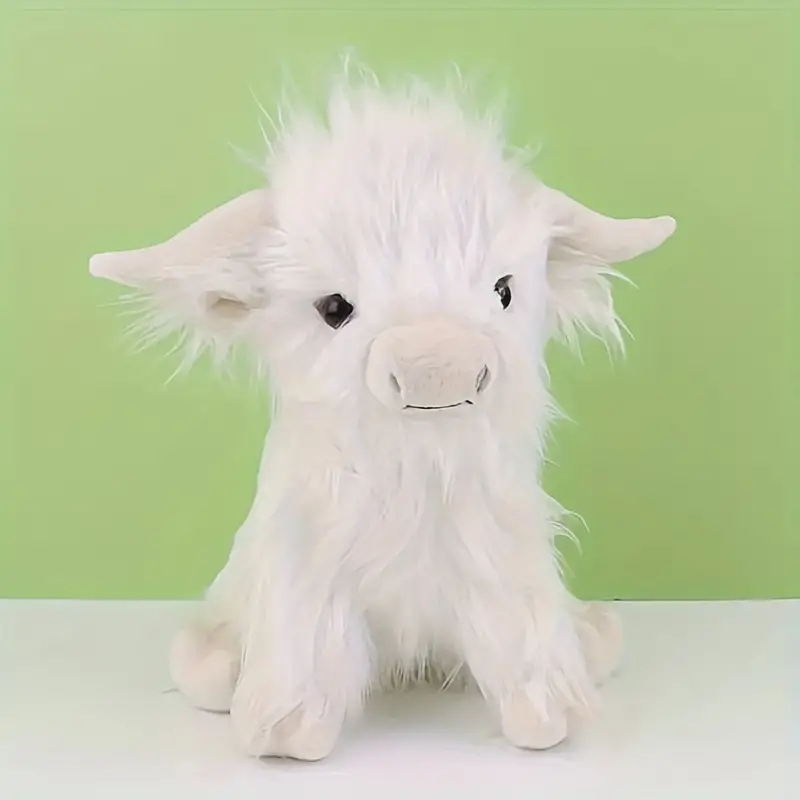 AliExpress 30cm Simulation Kyloe Cream Highland Cow Animal Plush Doll Soft Stuffed Highland Cow Cattlle Plushie Gift for Kids Boys Girls, view 4