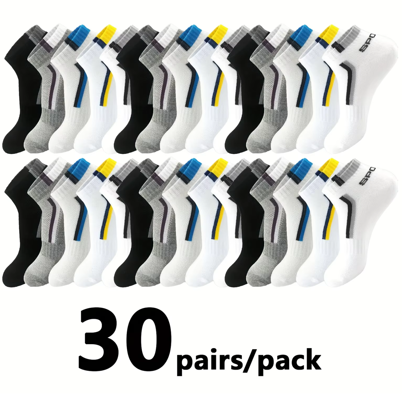 AliExpress Men's Color-Block Mesh Ankle Socks (30-Pair)