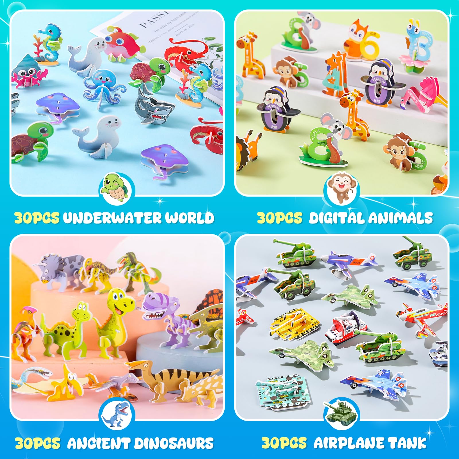 AliExpress 30pcs/set 3D Cartoon Puzzles Educational Toys Insect, Dinosaur, Animal, and Vehicle Themes 3D DIY Cardboard Puzzles, view 2
