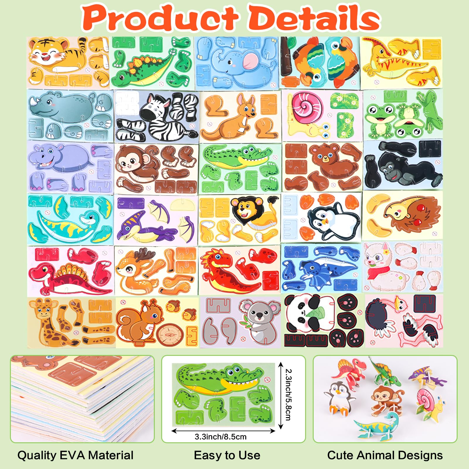 AliExpress 30pcs/set 3D Cartoon Puzzles Educational Toys Insect, Dinosaur, Animal, and Vehicle Themes 3D DIY Cardboard Puzzles, view 5