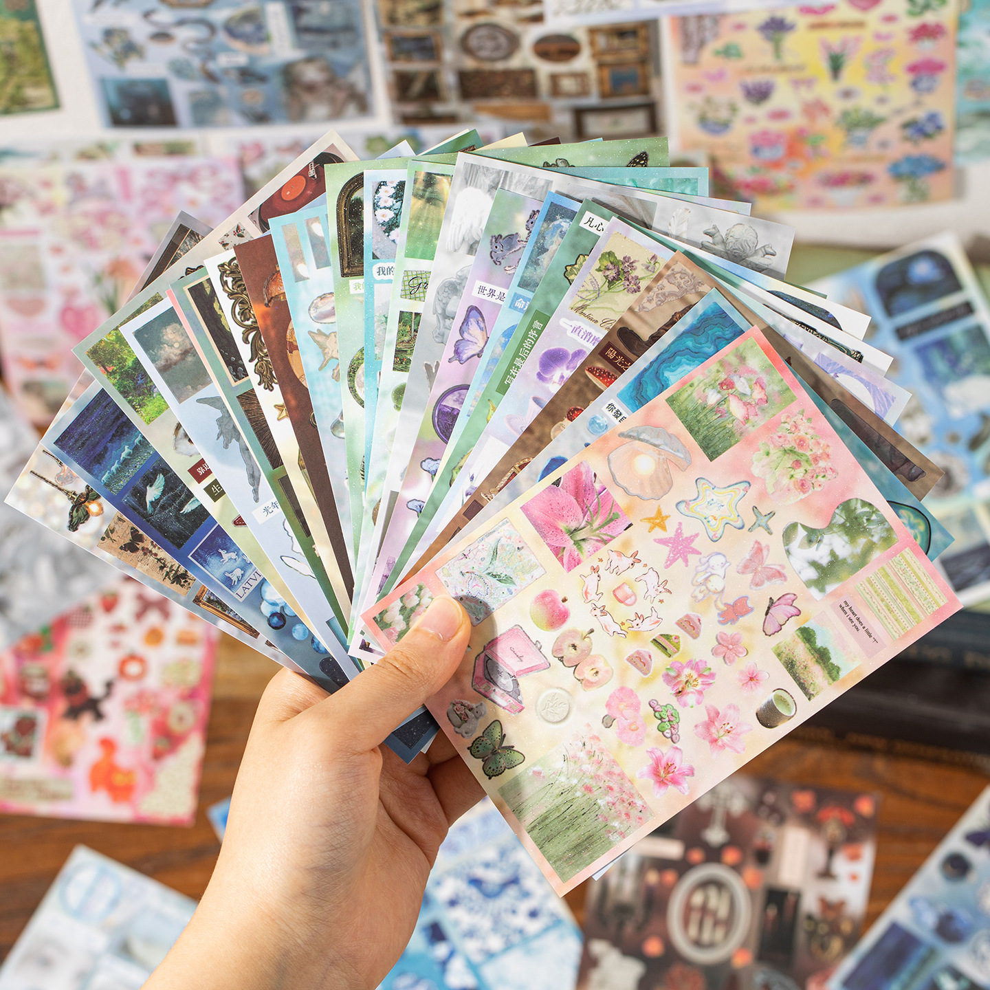 AliExpress 30sheets Retro Japanese Sticker Book Mirror Tide Star Light Old Dream Series Ancient Early Wind Handbook Decoration Landscape Ba, view 2