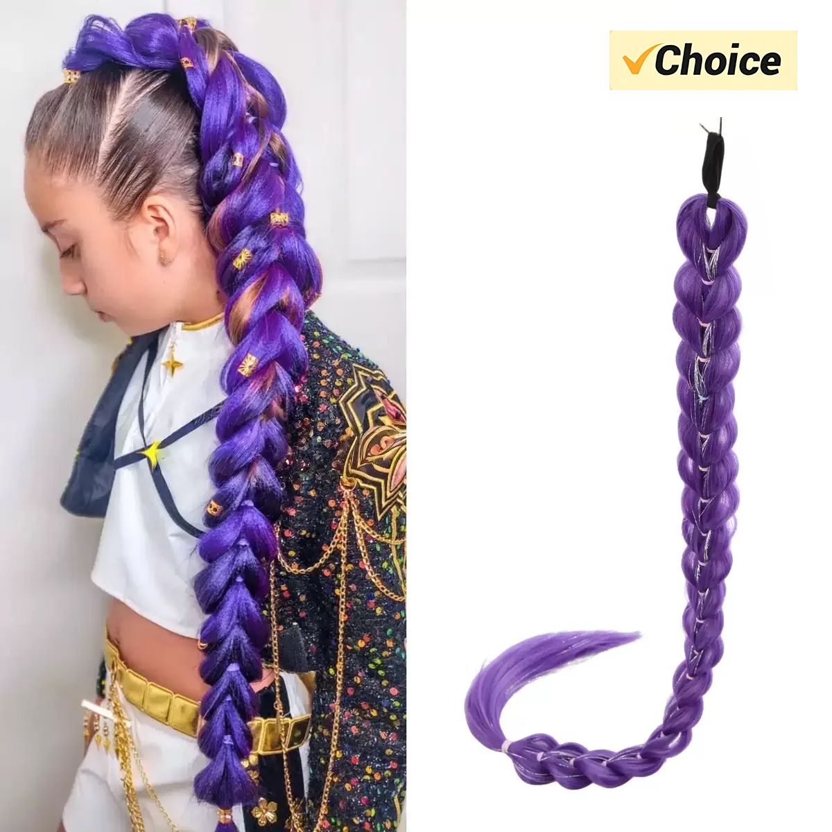 AliExpress 32 Inch Synthetic Purple Braided Wig Shimmering Metallic Kids Christmas Costume Hairpiece -Rumi Collection