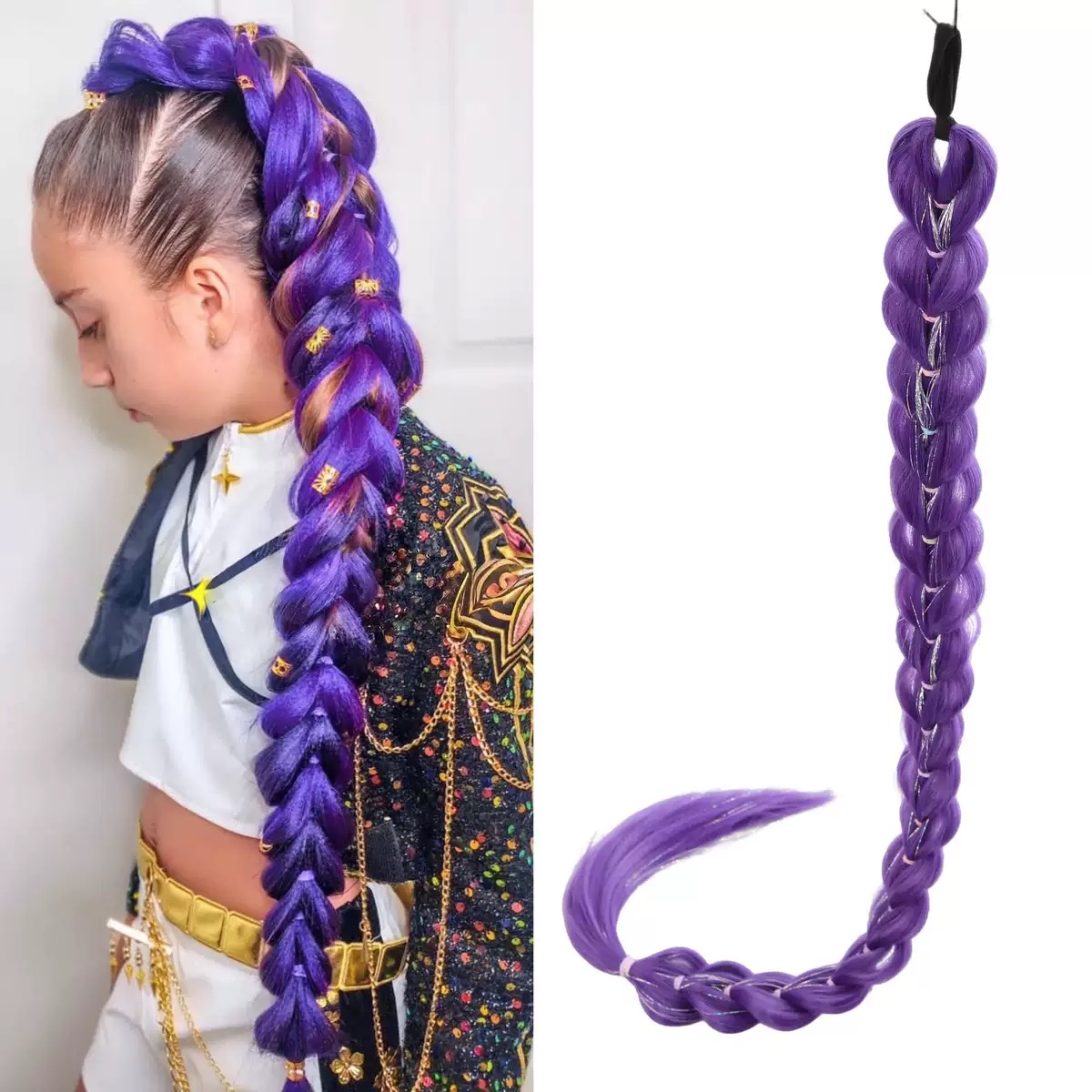 AliExpress 32 Inch Synthetic Purple Braided Wig Shimmering Metallic Kids Christmas Costume Hairpiece -Rumi Collection, view 5