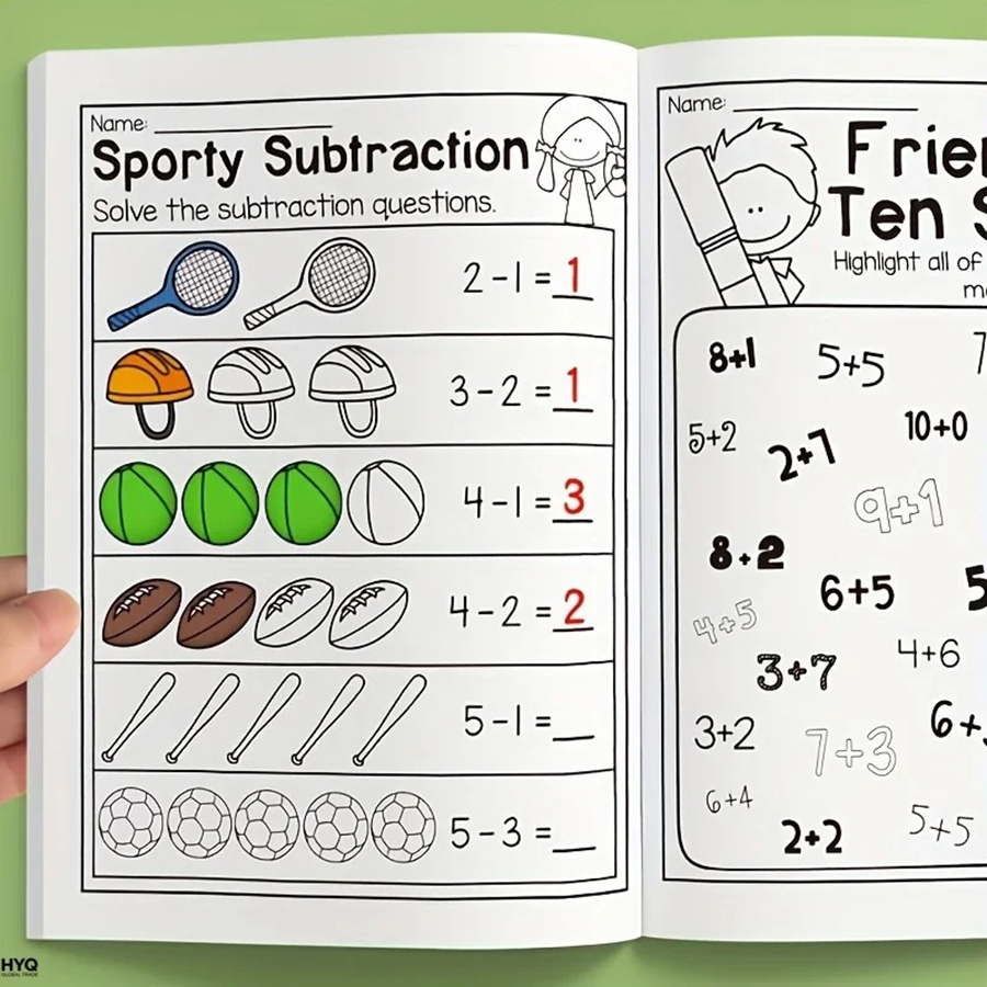 AliExpress 32-page Interactive Math Workbook Featuring Addition And Subtraction Exercises Crossword Puzzles And Colorful Math Activities, view 5