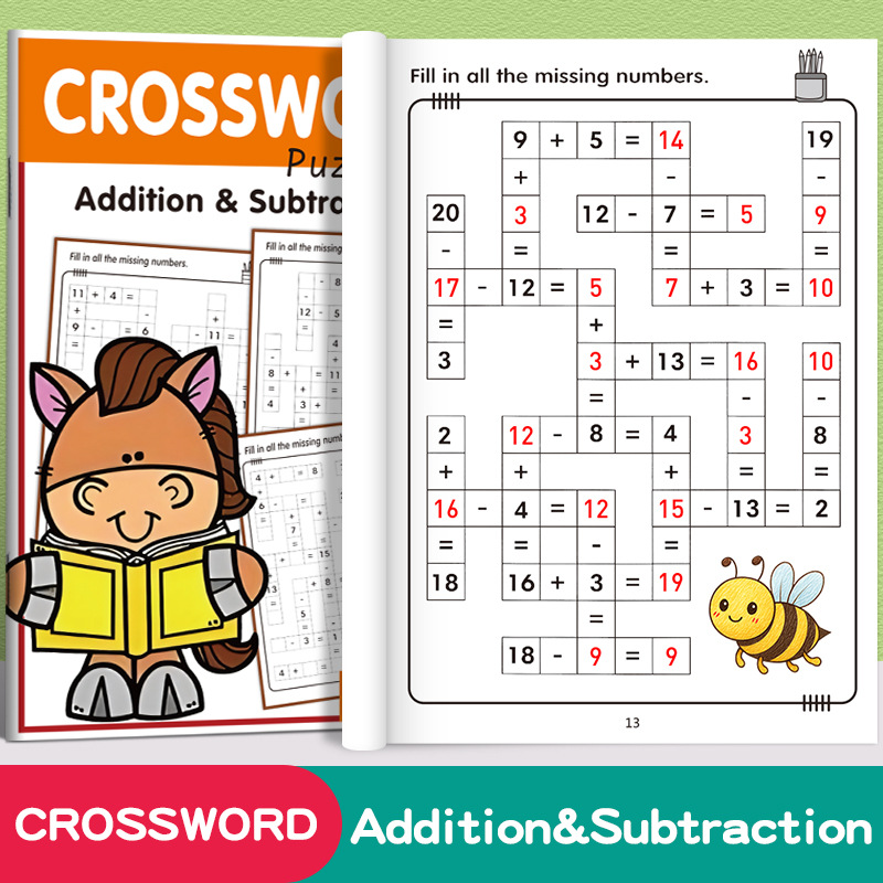 AliExpress 32 Pages Crossword Puzzles Addition Subtraction Math Workbook For 3-8 Ages, view 2