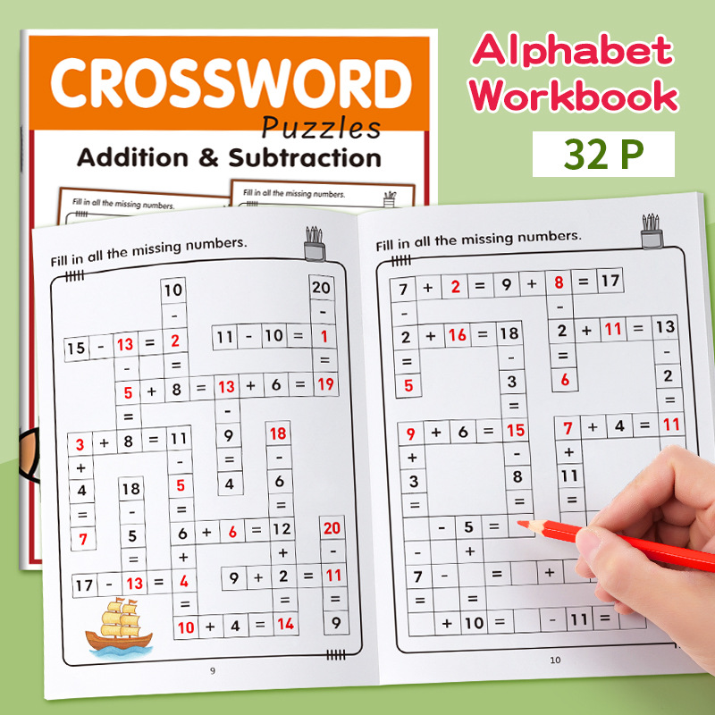 AliExpress 32 Pages Crossword Puzzles Addition Subtraction Math Workbook For 3-8 Ages, view 6