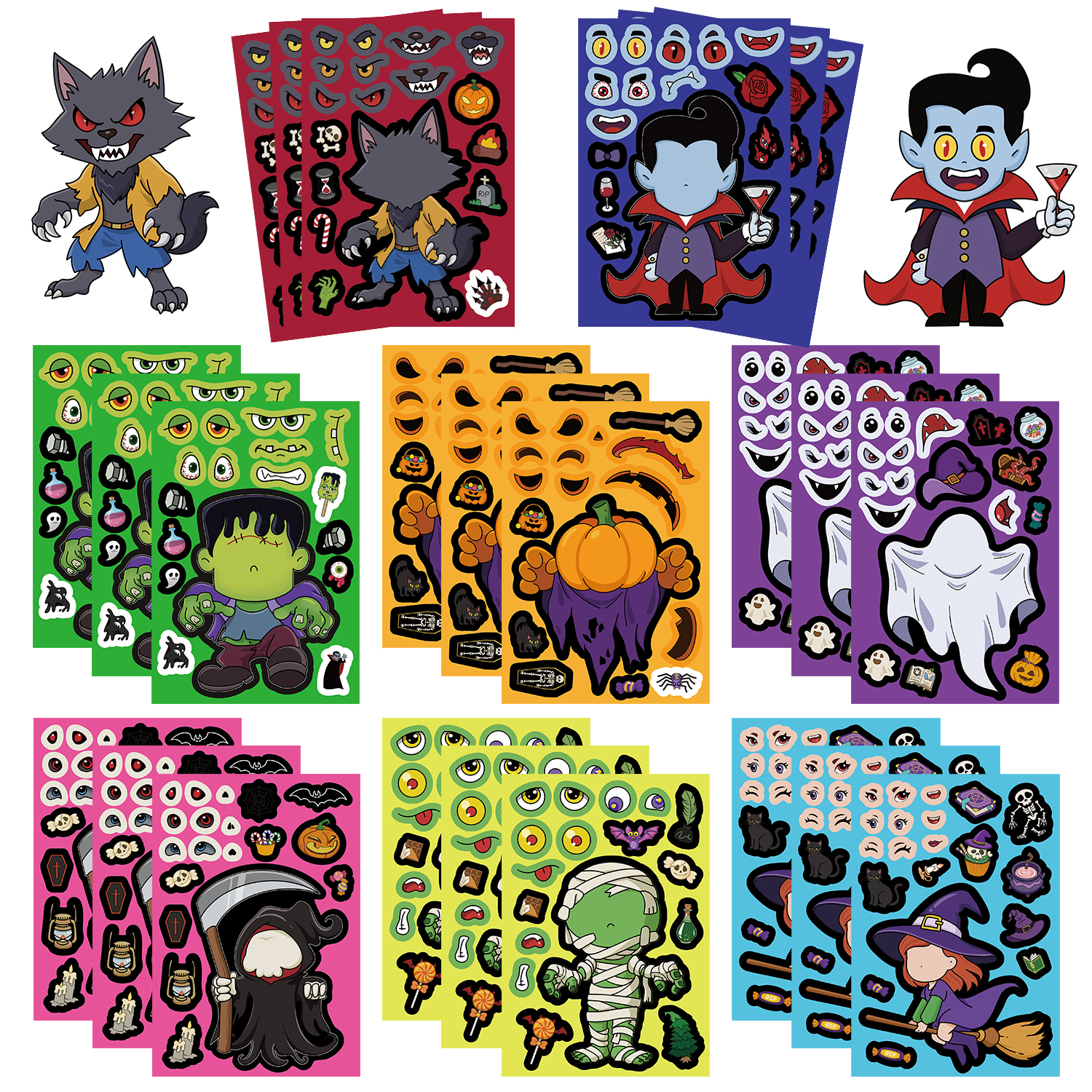 AliExpress 32Sheets Halloween Make a Face Puzzle PVC Sticker Kids Party Favors Gift Toy DIY Pumpkin Ghost Assemble Jigsaw Educational Game