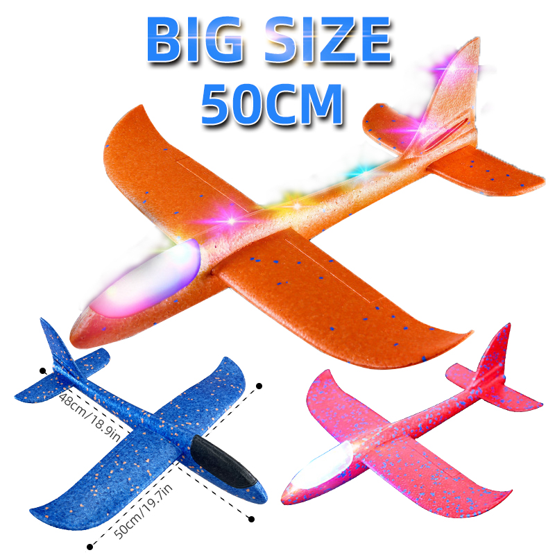 AliExpress 33/50CM Big Flash Glider Foam Plane Hand Throw Light Inertial AirPlane Outdoor Launch Fun of Kids Toys for Children Boys Gift