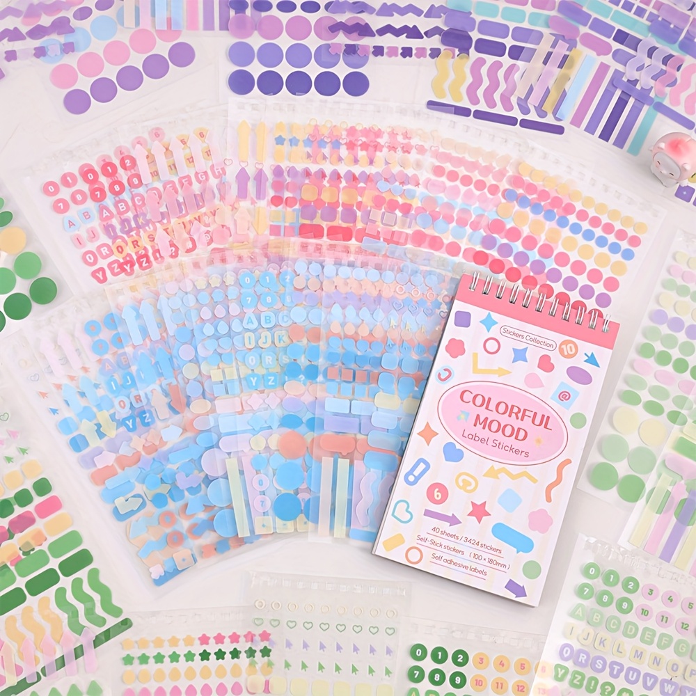 AliExpress 3424 Pcs Colorful Mood Label Stickers Geometry Fantasy Decals For Journaling DIY Crafts Notebooks Multi-element Decorative