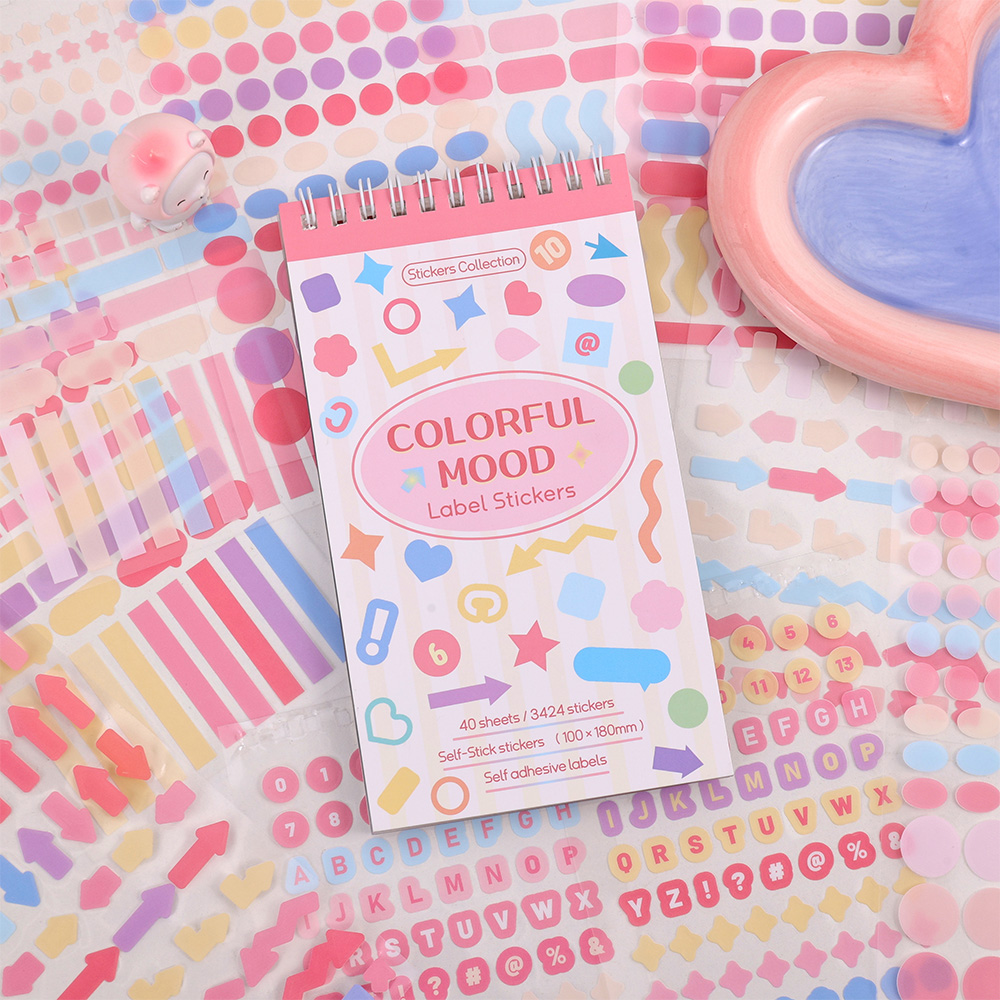 AliExpress 3424 Pcs Colorful Mood Label Stickers Geometry Fantasy Decals For Journaling DIY Crafts Notebooks Multi-element Decorative, view 2