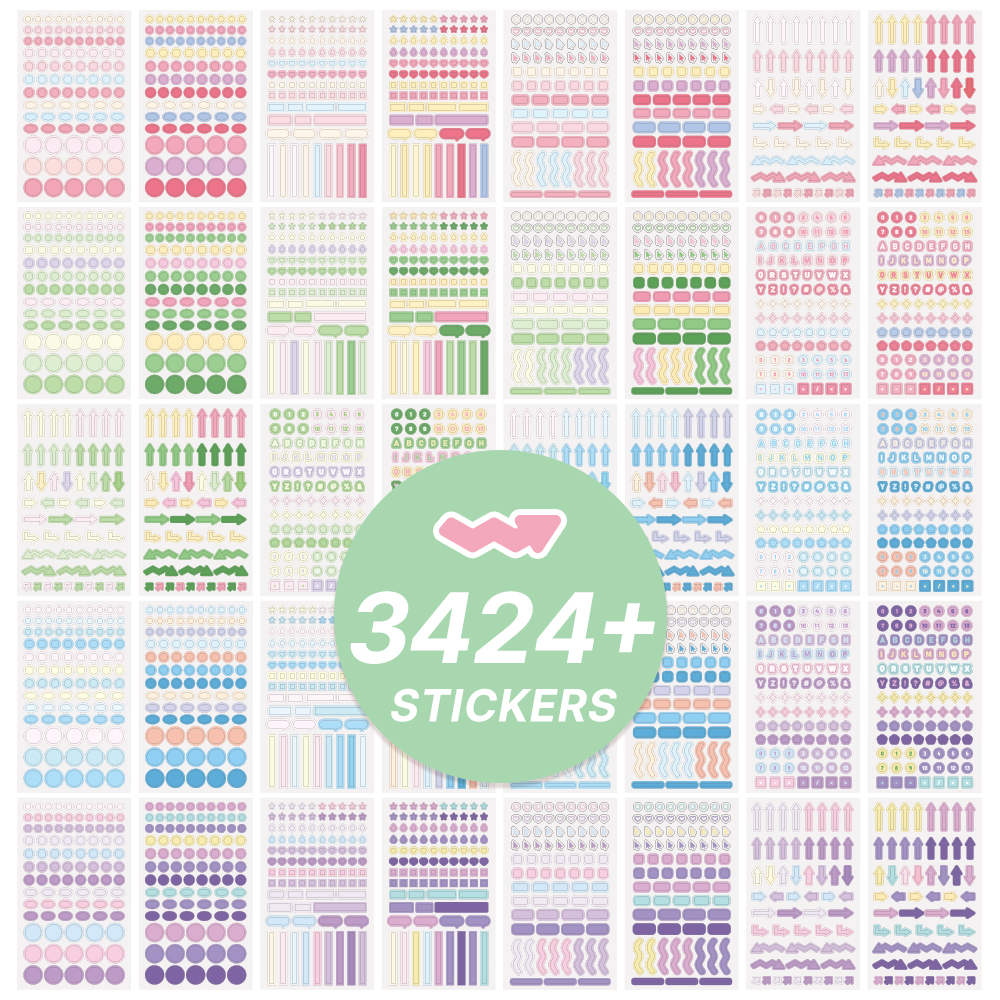 AliExpress 3424 Pcs Colorful Mood Label Stickers Geometry Fantasy Decals For Journaling DIY Crafts Notebooks Multi-element Decorative, view 3