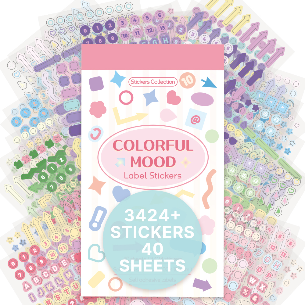 AliExpress 3424 Pcs Colorful Mood Label Stickers Geometry Fantasy Decals For Journaling DIY Crafts Notebooks Multi-element Decorative, view 4