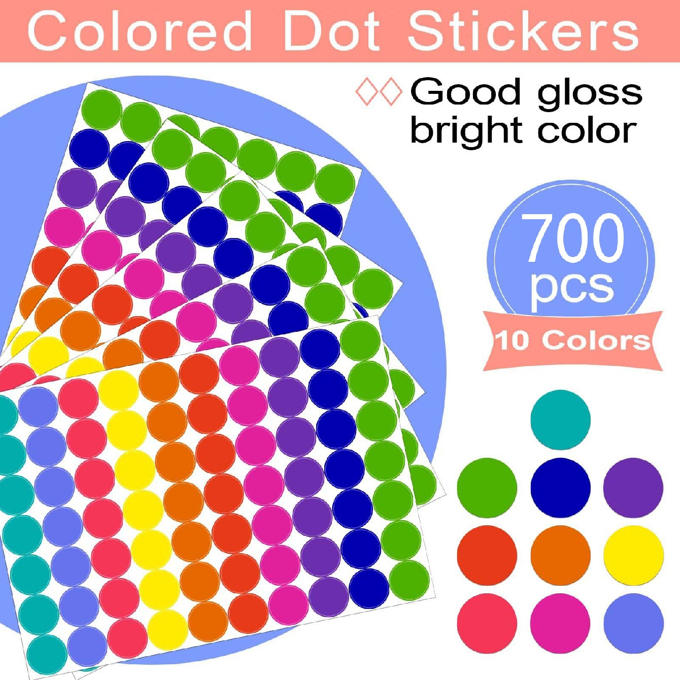 AliExpress 350-700pcs 10 Colors Colorful Dot Glue Stickers, Round Label Paper Round White Circle Round Code Sticker Self-adhesive Label