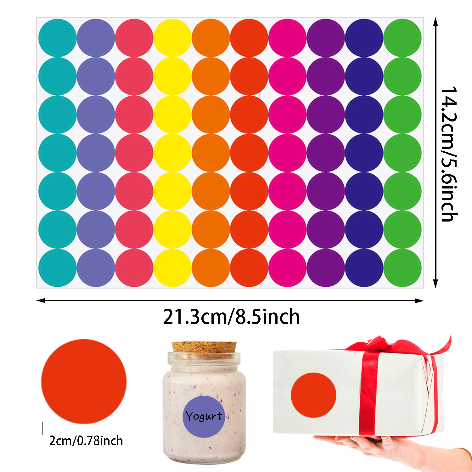 AliExpress 350-700pcs 10 Colors Colorful Dot Glue Stickers, Round Label Paper Round White Circle Round Code Sticker Self-adhesive Label, view 3