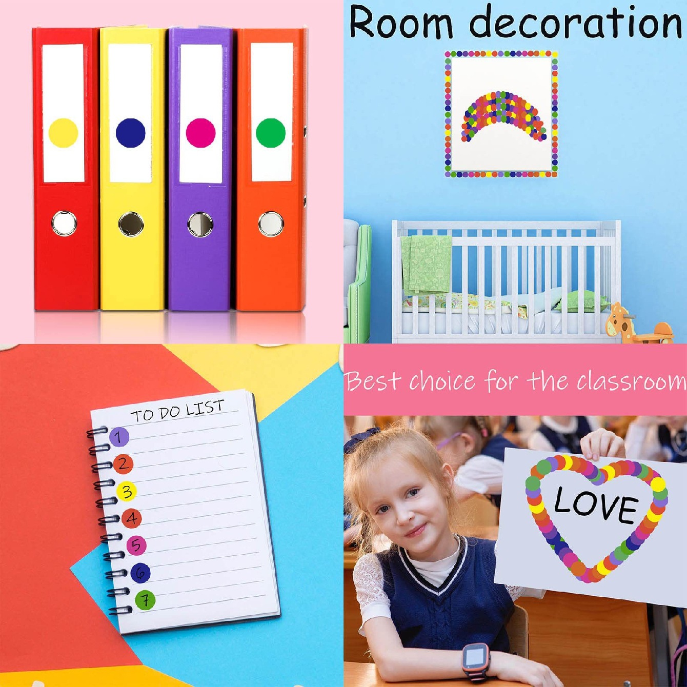 AliExpress 350-700pcs 10 Colors Colorful Dot Glue Stickers, Round Label Paper Round White Circle Round Code Sticker Self-adhesive Label, view 6