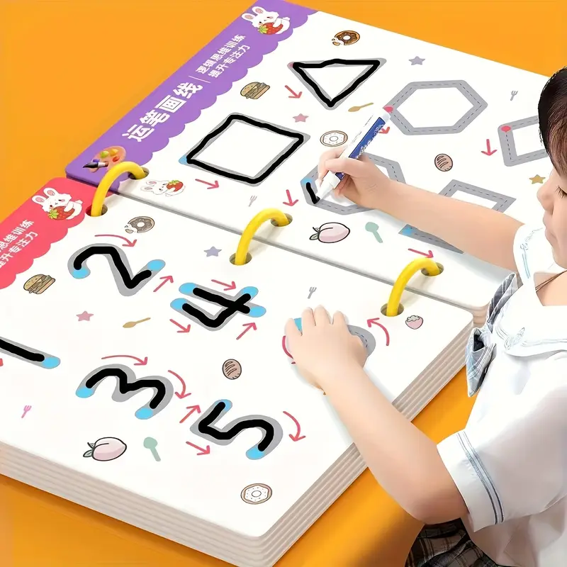 AliExpress 36-Page Reusable Workbook - 2 Pens + Eraser, Erasable Stickers for Kids' Drawing & Control, New Year & Christmas Gift