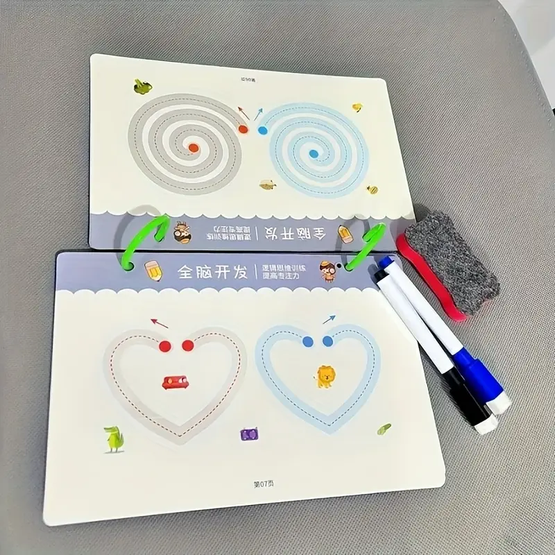 AliExpress 36-Page Reusable Workbook - 2 Pens + Eraser, Erasable Stickers for Kids' Drawing & Control, New Year & Christmas Gift, view 3