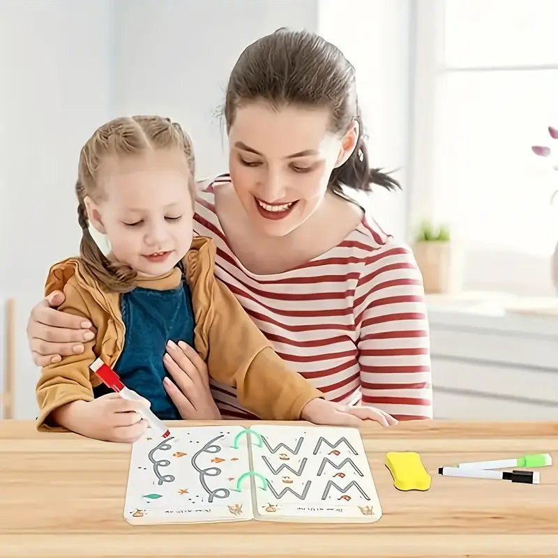 AliExpress 36-Page Reusable Workbook - 2 Pens + Eraser, Erasable Stickers for Kids' Drawing & Control, New Year & Christmas Gift, view 5