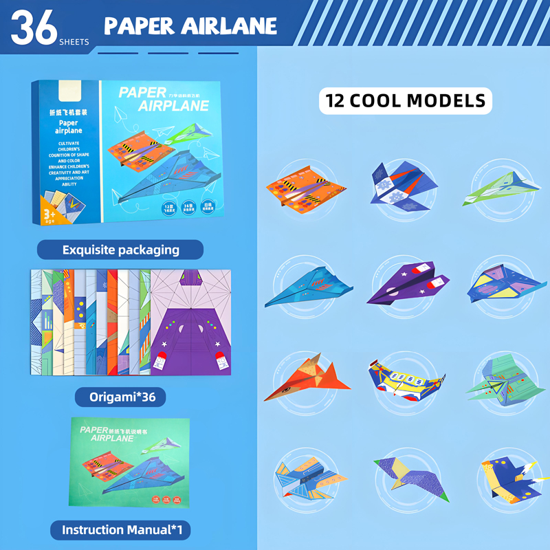 AliExpress 36 Sheets Kids Paper Airplane Origami Kit STEM Educational DIY Craft Toy Set Fun Parent-Child Activity Birthday Party Favor Gift, view 5