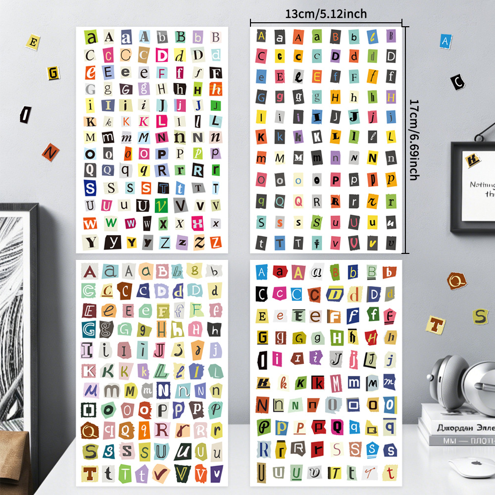 AliExpress 360PCS Magazine Letter Stickers Vintage Stickers, 4 Sheets Scrapbook Letters Stickers Alphabet Sticker for Scrapbooking Supplies, view 5