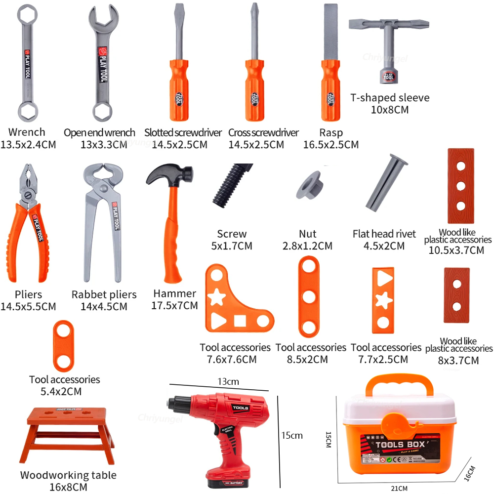 AliExpress 38/42 PCS Pretend Tools Kit Kids Play Repair Tool Set Plastic Construction Toys with Screwdrivers for Toddler Boys Girls Child, view 5