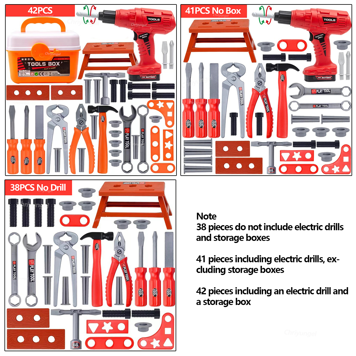 AliExpress 38/42 PCS Pretend Tools Kit Kids Play Repair Tool Set Plastic Construction Toys with Screwdrivers for Toddler Boys Girls Child, view 6
