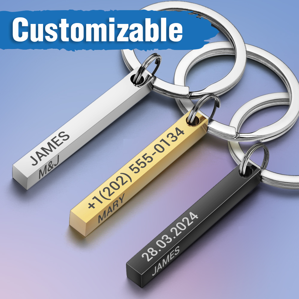 AliExpress Custom Engraved Stainless Steel 3D Bar Keychain
