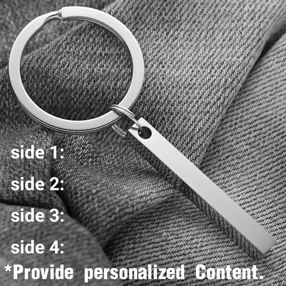 AliExpress 3D Bar Stainless Steel Personalize Keychains Engrave Text Name Date Logo Keyrings Customized Key Chain Rings Christmas Gift P039, view 2
