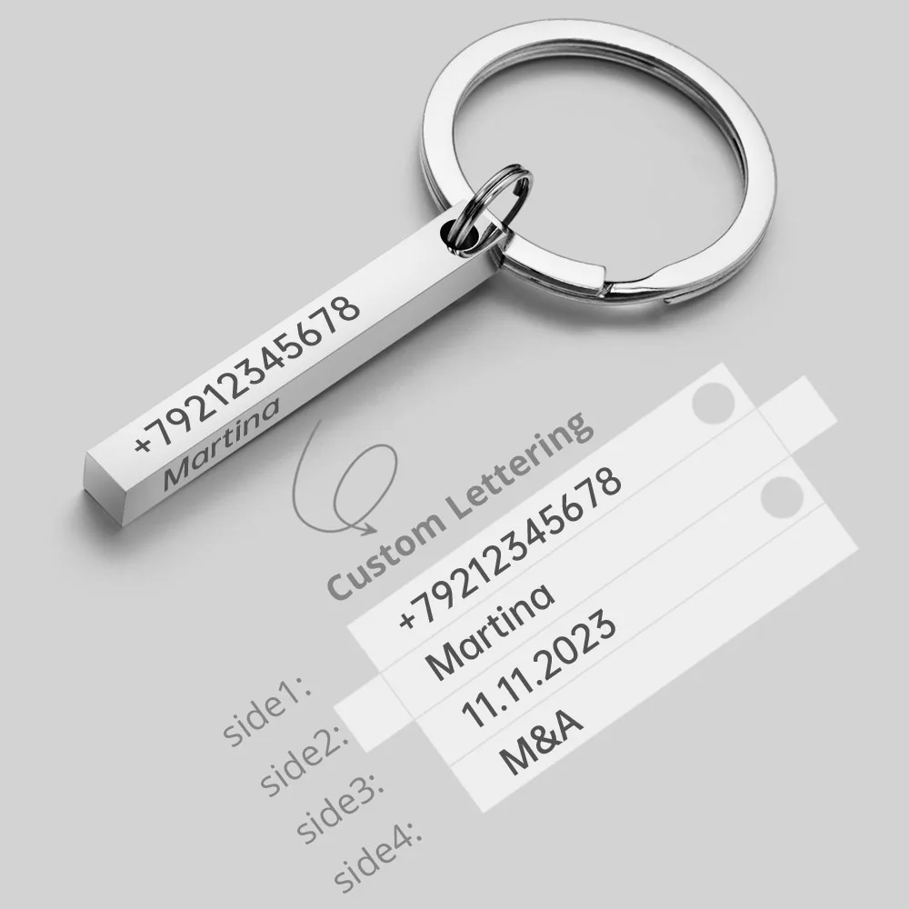 AliExpress 3D Bar Stainless Steel Personalize Keychains Engrave Text Name Date Logo Keyrings Customized Key Chain Rings Christmas Gift P039, view 5